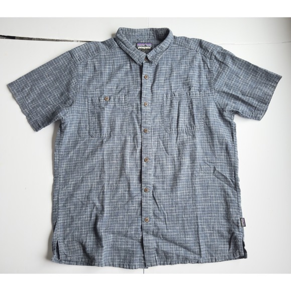 Patagonia Men's Back Step Shirt Sz L Blue Plaid Hemp Organic Cotton Button Up - Picture 3 of 9